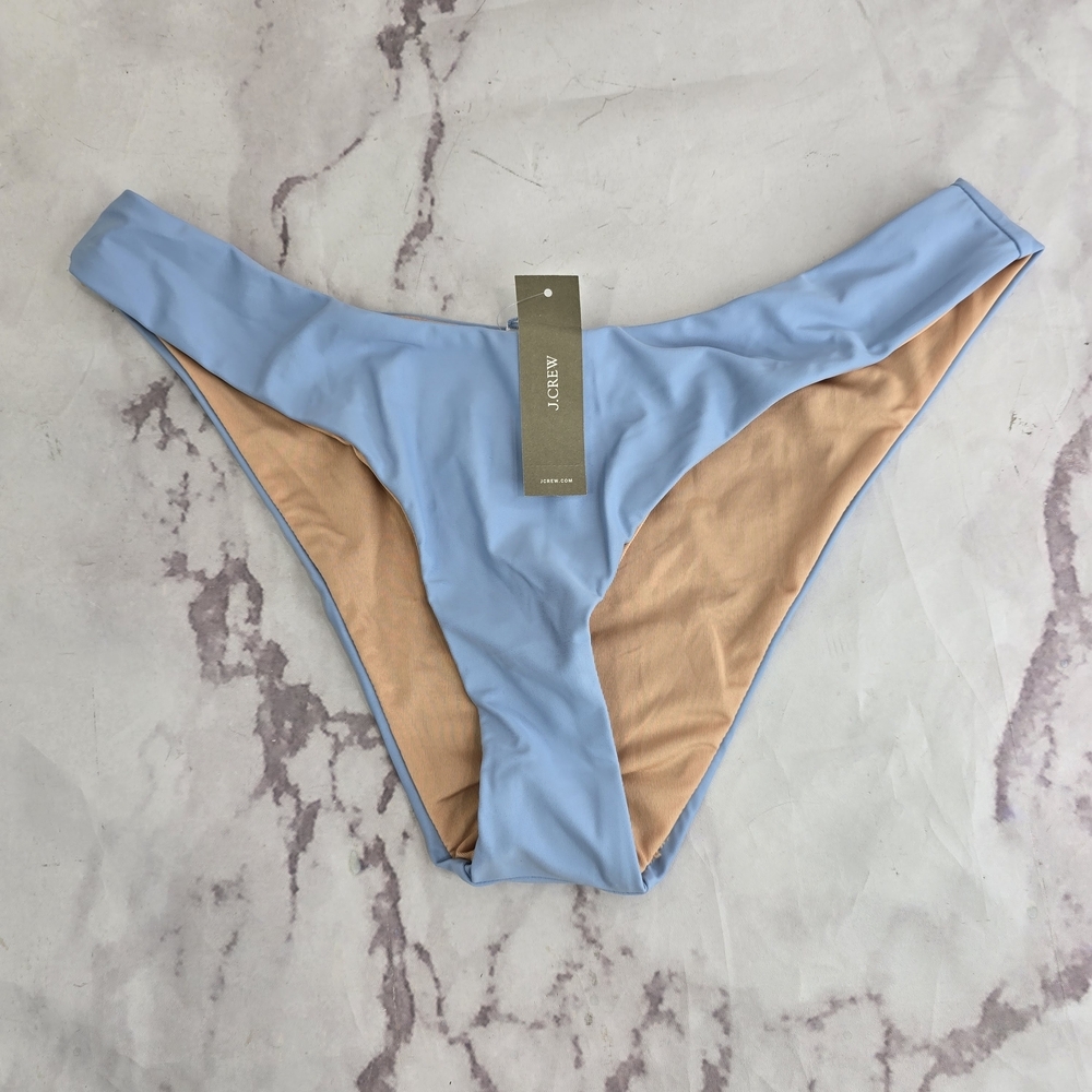 J Crew Swim Bottom Blue Curved Waist Bikini High Cut Cheeky Mid BC125